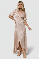 Vara Satin Maxi Wrap Dress | Baltic Born Champagne