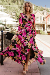 Katinka Wrap Maxi Dress | Baltic Born Black Multi Floral