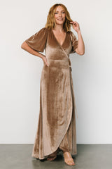 Katelyn Velvet Maxi Wrap Dress | Baltic Born Taupe