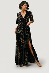 Uma Velvet Maxi Dress | Baltic Born Black Butterfly Print