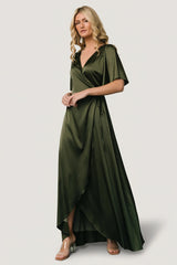 Vara Satin Maxi Wrap Dress | Baltic Born Juniper Green