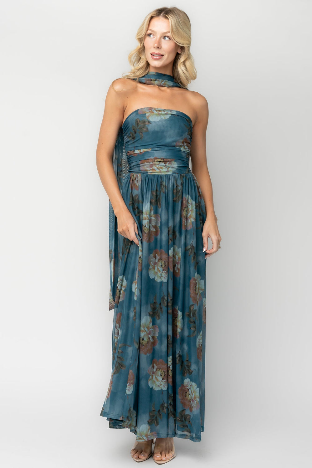 Elias Strapless Maxi Dress | Baltic Born Deep Teal Floral