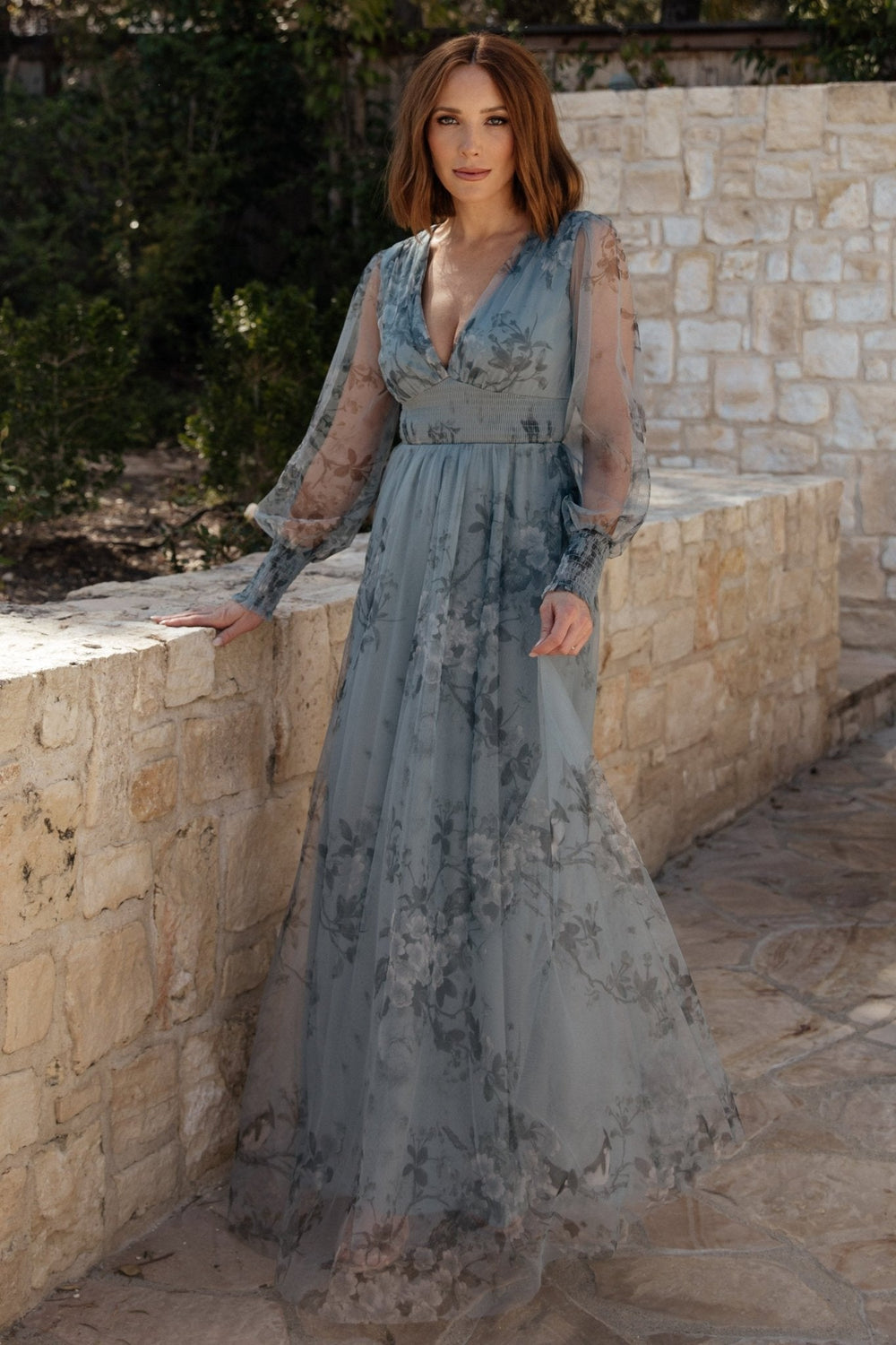Layla Tulle Maxi Dress | Baltic Born Dusty Blue Floral