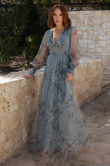 Layla Tulle Maxi Dress | Baltic Born Dusty Blue Floral