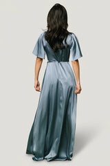 Vara Satin Maxi Wrap Dress | Baltic Born Dusty Blue