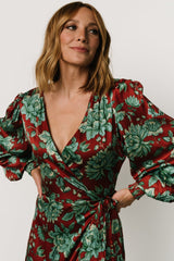 Lavinia Ruffle Maxi Dress | Baltic Born Rust + Green Floral