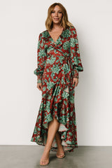 Lavinia Ruffle Maxi Dress | Baltic Born Rust + Green Floral
