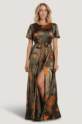 Agnes Satin Maxi Dress | Baltic Born Olive Floral