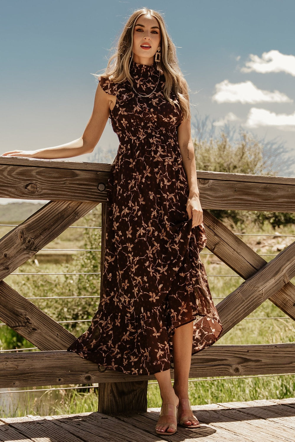 Kearny Ruffle Maxi Dress | Baltic Born Brown + Natural