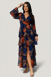 Mariella Tiered Maxi Dress | Baltic Born Navy + Rust