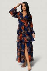Mariella Tiered Maxi Dress | Baltic Born Navy + Rust