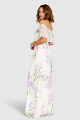 Daphne Off Shoulder Maxi Dress | Baltic Born Ivory + Lavender Floral