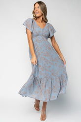 Monica Smocked Dress | Baltic Born Dusty Blue + Terracotta