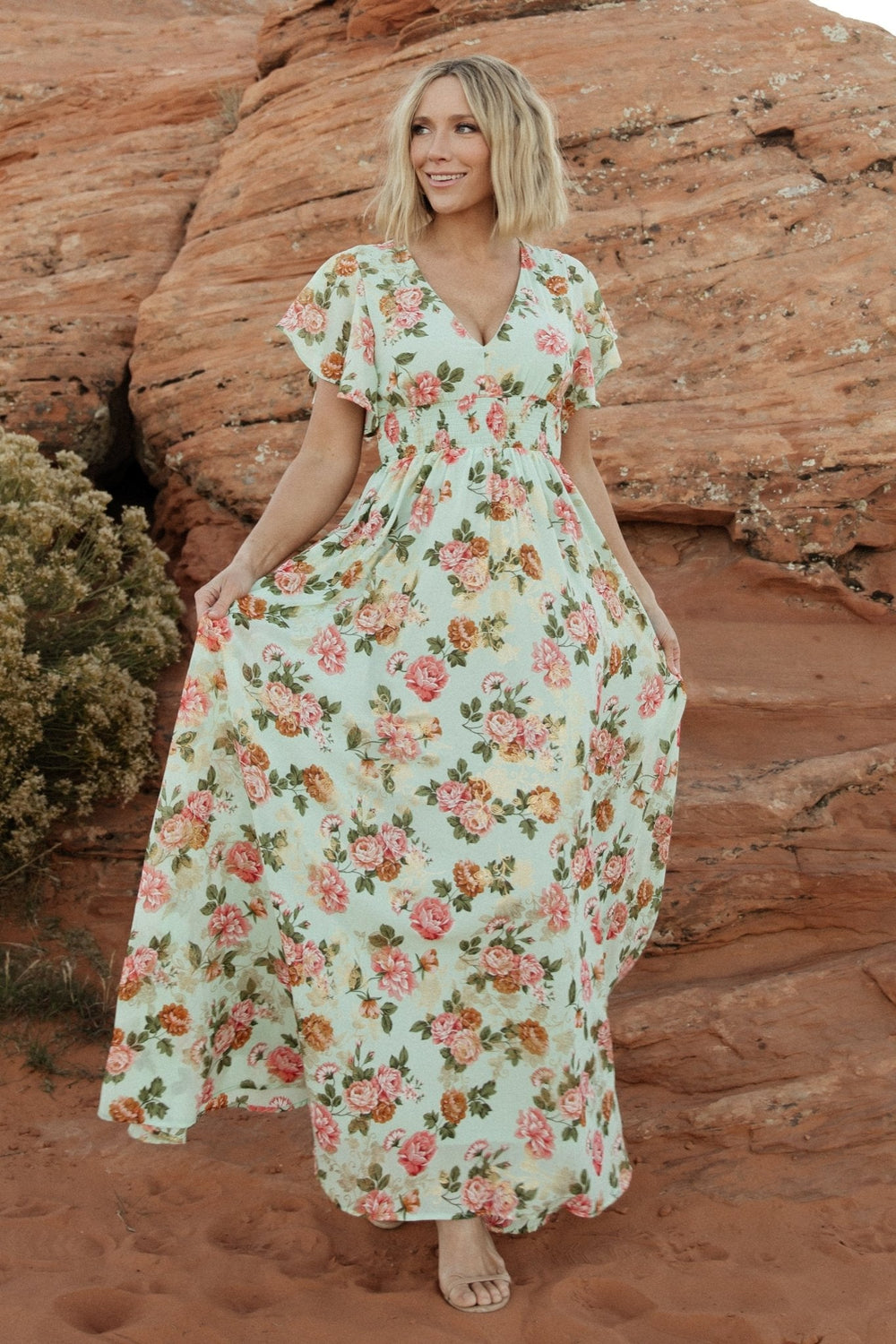 Lynlee Metallic Maxi Dress | Baltic Born Sage + Pink