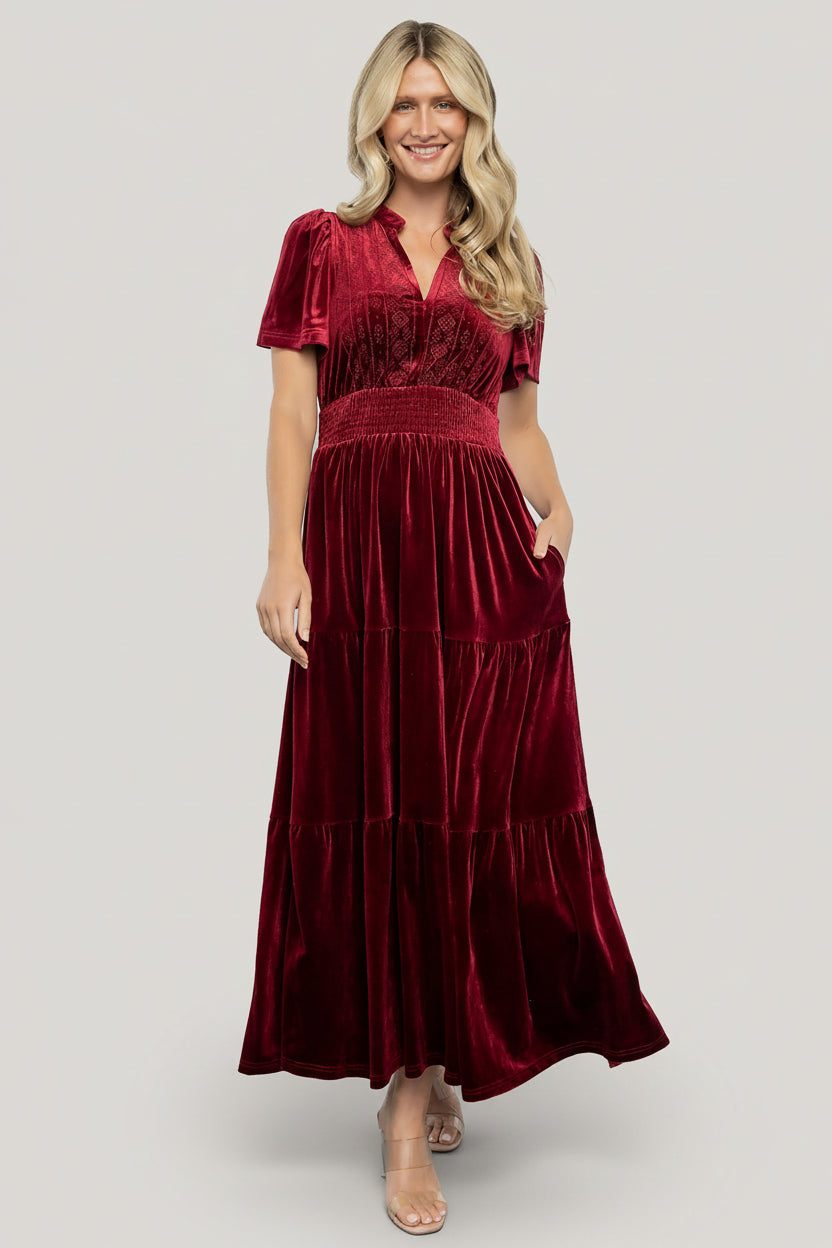 Maida Embroidered Velvet Dress | Baltic Born Cranberry