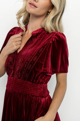 Maida Embroidered Velvet Dress | Baltic Born Cranberry