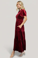 Maida Embroidered Velvet Dress | Baltic Born Cranberry