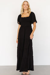Lenora Smocked Dotted Maxi Dress | Baltic Born Black