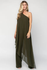 Penthouse One Shoulder Jumpsuit | Baltic Born Olive