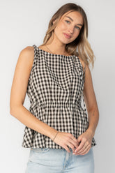 Lane Gingham Peplum Top | Baltic Born Black + Off White