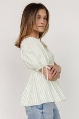 Betsy Peplum Top | Baltic Born Green+ White Stripe