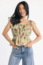 Lissie Peplum Top | Baltic Born Green + Pink Floral