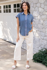 Jaye Button Top | Baltic Born Denim Blue