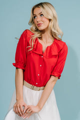 Daisy Ruffle Button Up Top | Baltic Born Red