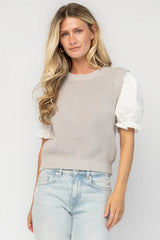 Taylor Puff Sleeve Top | Baltic Born Gray + Ivory