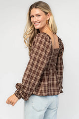 Sutton Peplum Top | Baltic Born Brown Plaid Print