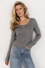 Leo Ribbed Henley Top | Baltic Born Gray