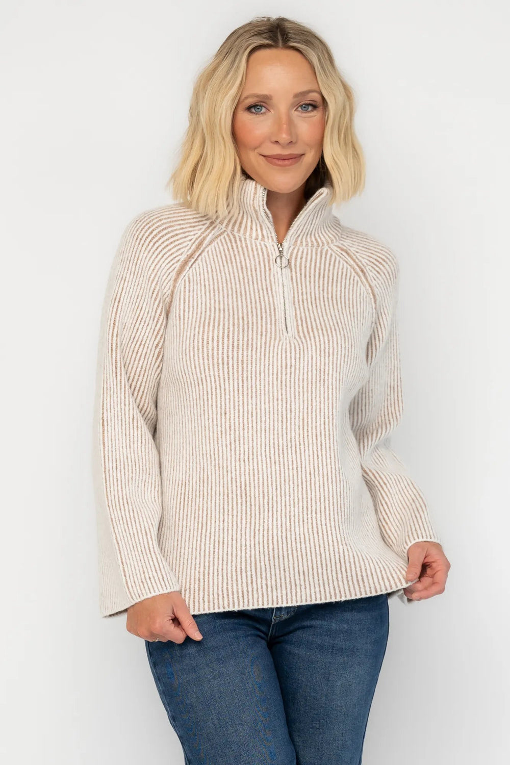 Arlington Half Zip Sweater | Baltic Born Beige Stripe