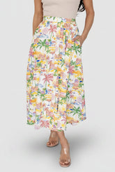 Gigi Button Midi Skirt | Baltic Born Off White + Multi Print