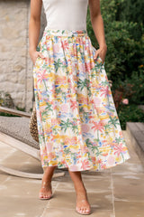 Gigi Button Midi Skirt | Baltic Born Off White + Multi Print