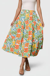 Nika Tiered Skirt | Baltic Born Orange + Blue Floral