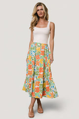 Nika Tiered Skirt | Baltic Born Orange + Blue Floral