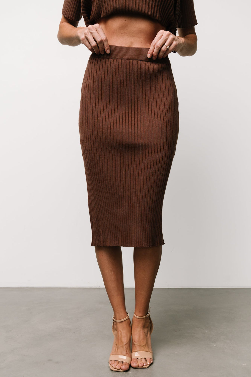 Stormi Ribbed Midi Skirt | Baltic Born Brown