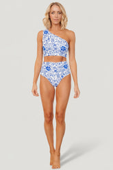 Bali High Rise Bikini Bottom | Baltic Born White + Cobalt Floral