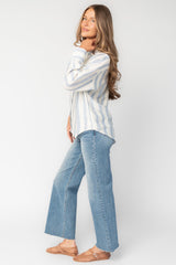 Kane Button Top | Baltic Born Off White + Blue