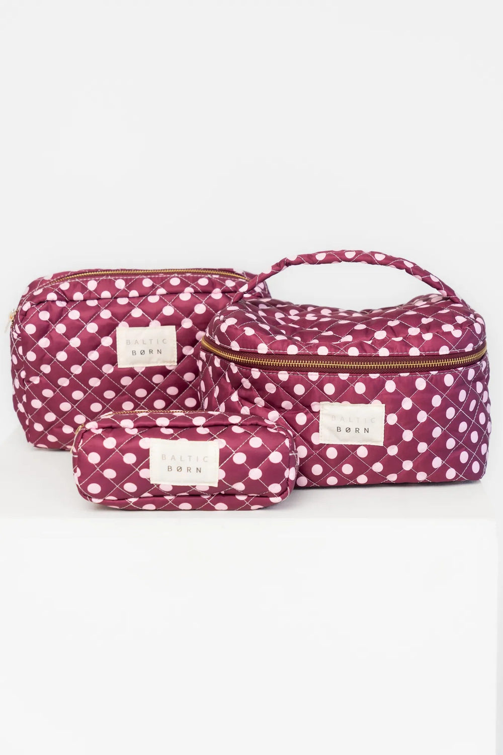 Kelani Quilted Cosmetic Bag Set | Baltic Born Berry + Pink