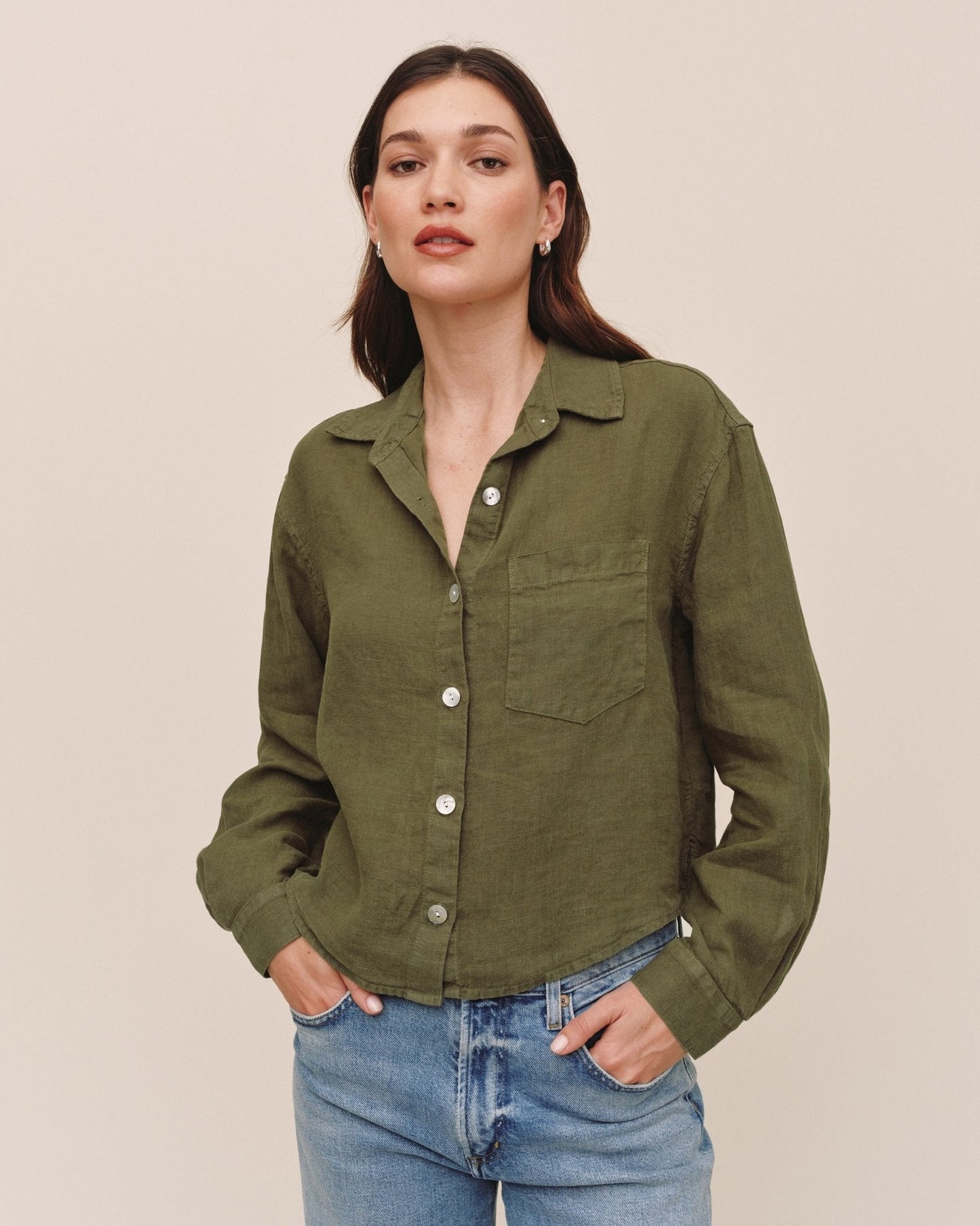 Bella Dahl Linen Boxy Shirt - Olive Stone