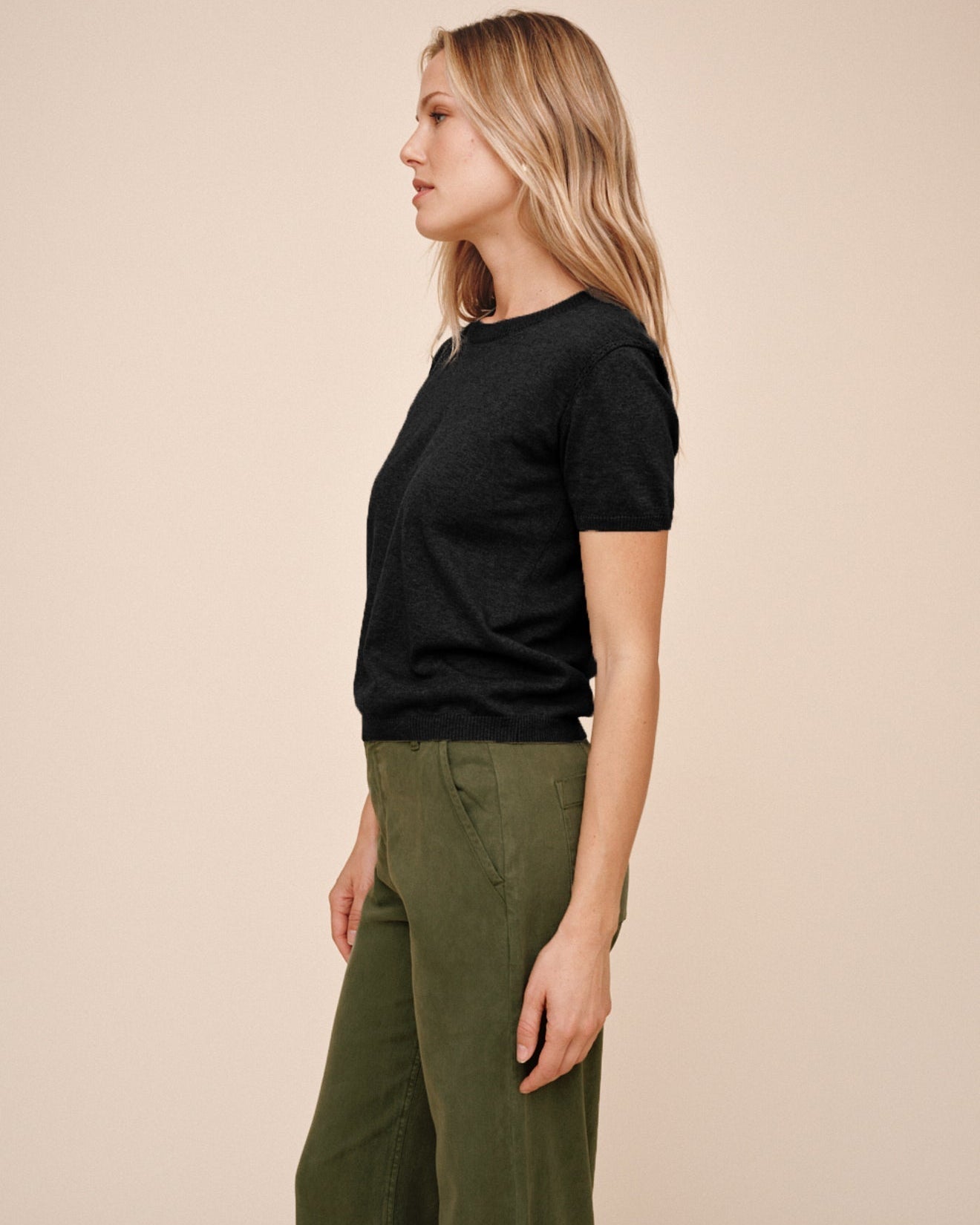 Bella Dahl Short Sleeve Crew Neck Knit Top - Vintage Black
