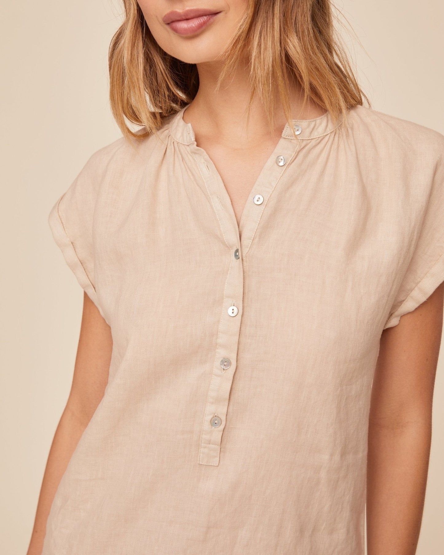 Bella Dahl Cap Sleeve Henley Dress - Linen Sand