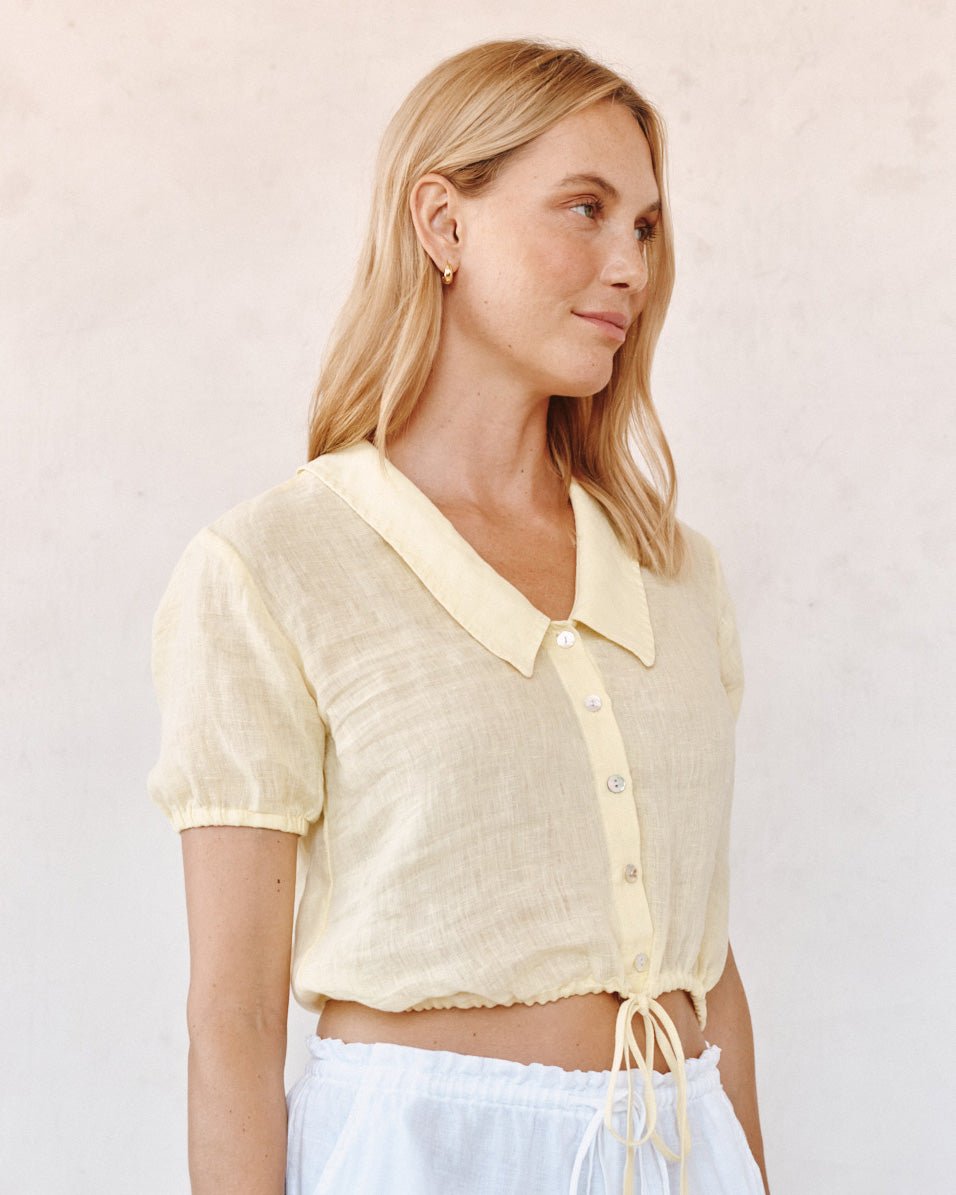 Bella Dahl Short Sleeve Puritan Collar Shirt - Lemon Drop
