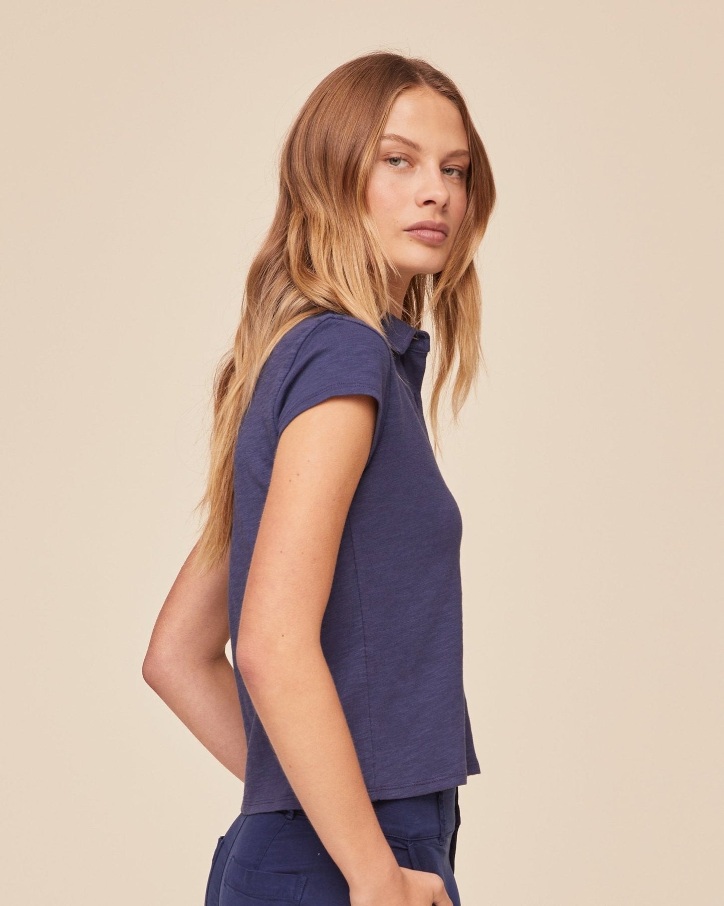 Bella Dahl Cap Sleeve Button Down - Midnight Surf