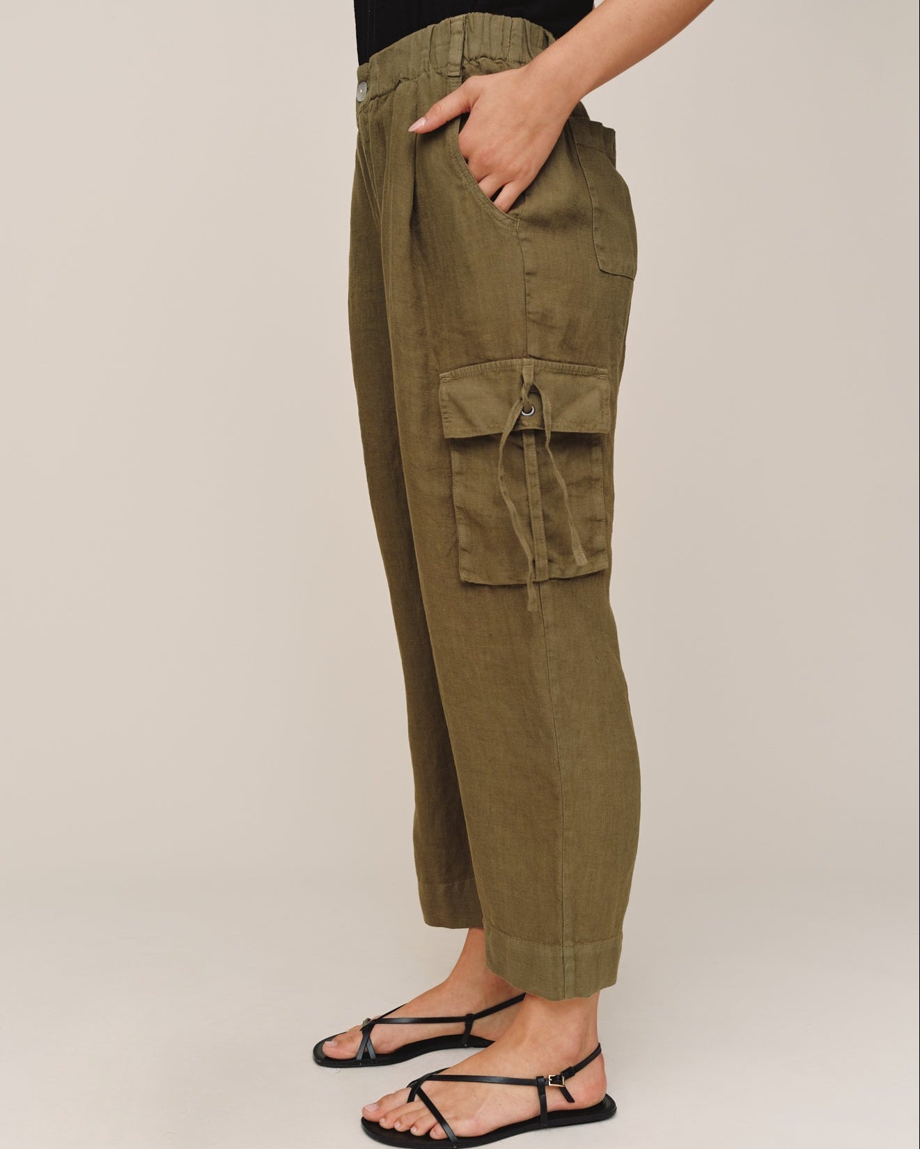 Bella Dahl Cargo Ties Pant - Olive Stone