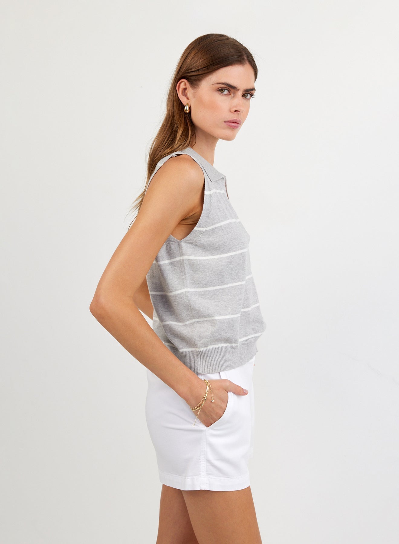 Bella Dahl Sleeveless Placket Pullover - Sea Mist Stripe