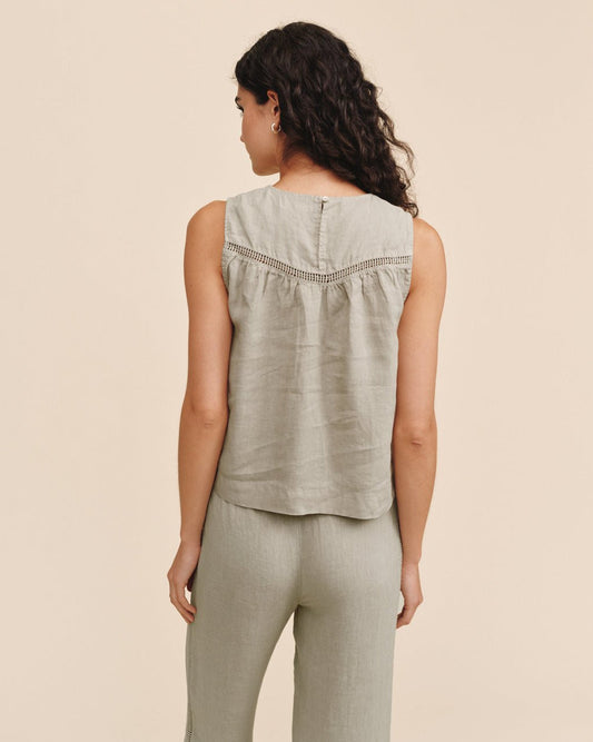 Bella Dahl Sleeveless Trimmed Yoke Seam Top - Green Tea