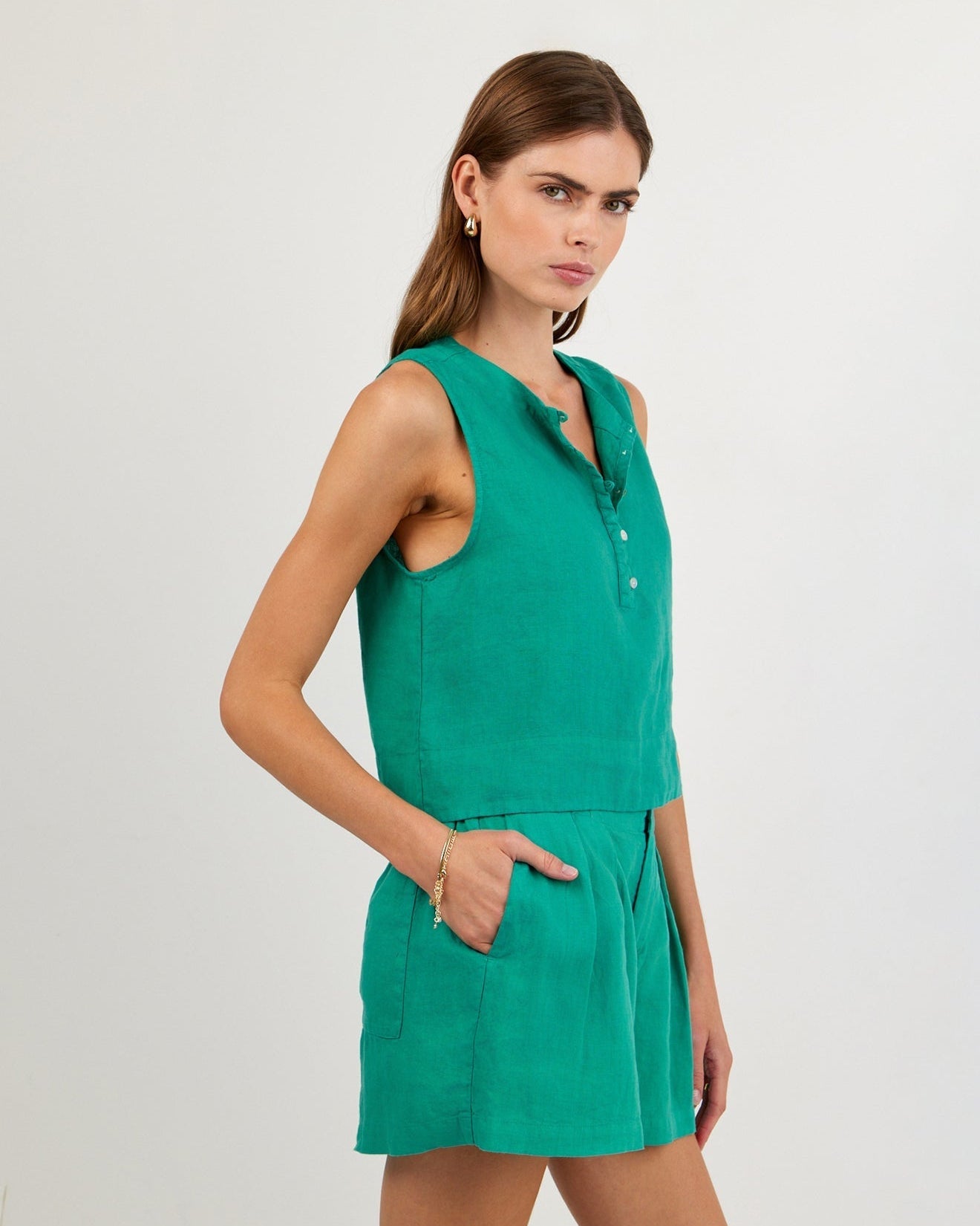 Bella Dahl Sleeveless Half Placket Top - Aqua Green