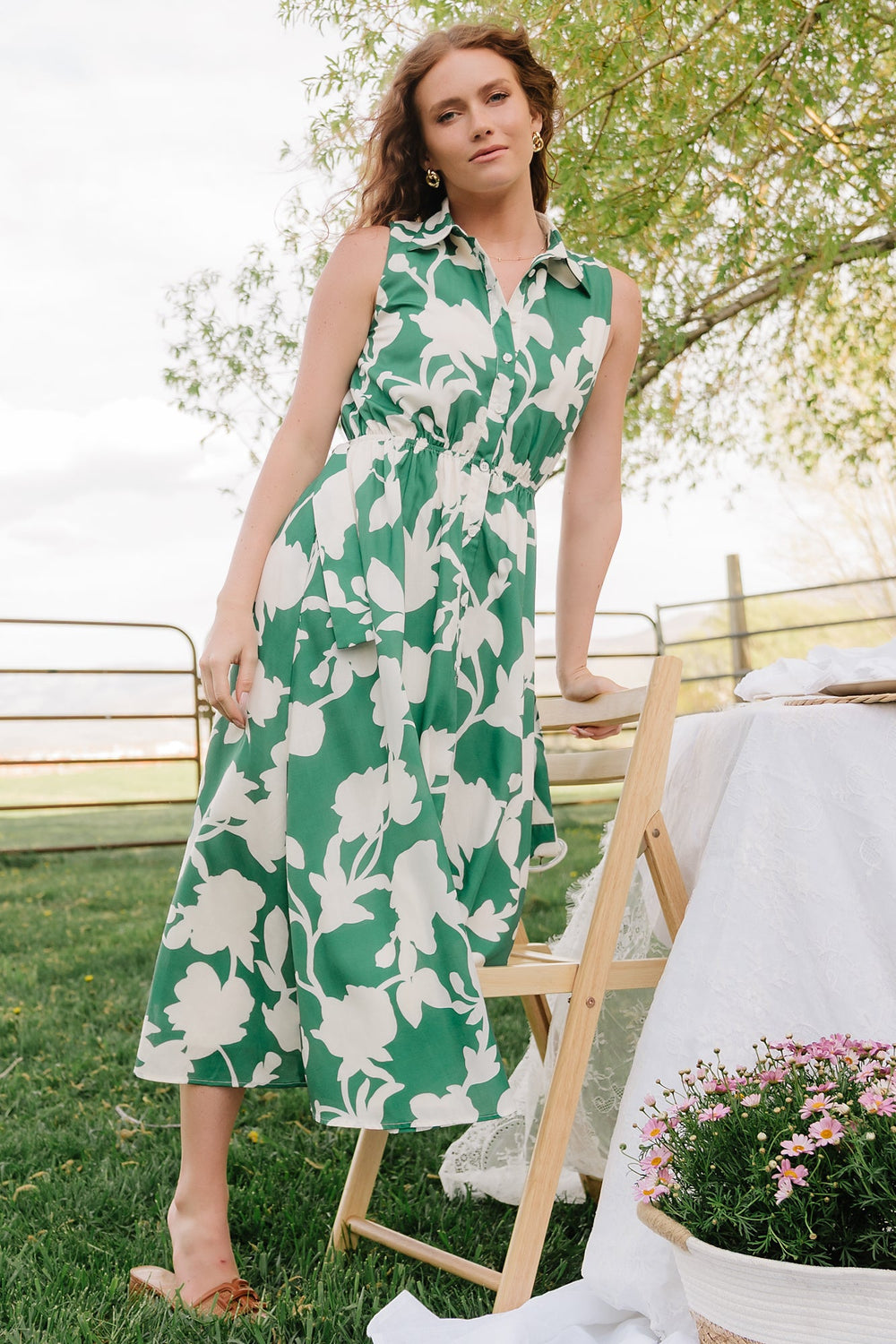 Tatum Button Down Dress | Baltic Born Green + Off White